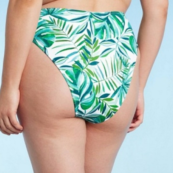 Women's High Waist High Leg Extra Cheeky Bikini Bottom -  Green Tropical Print - Picture 3 of 4